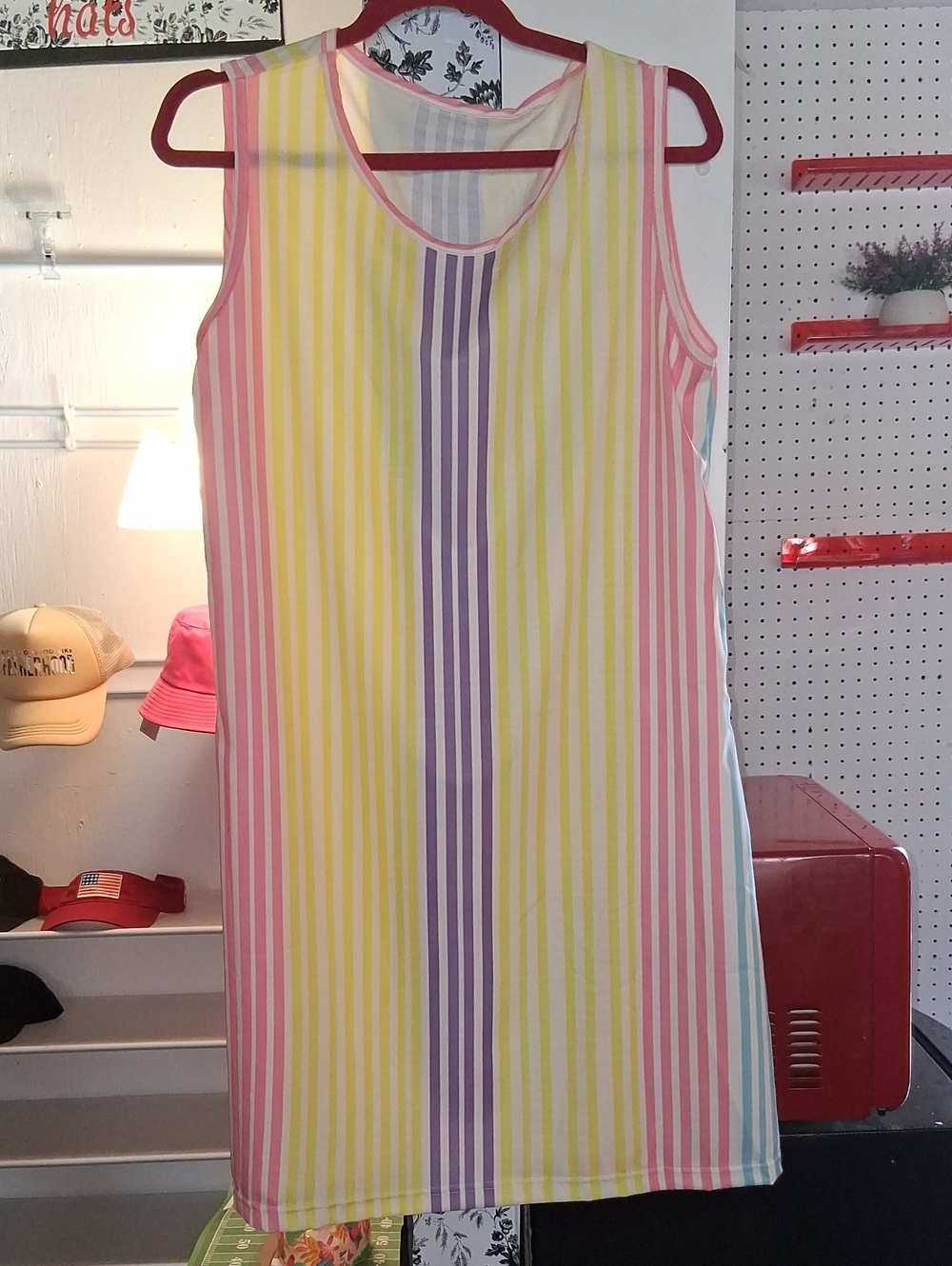 Sleeveless Striped A-Line Dress in Pink, Yellow & Purple
